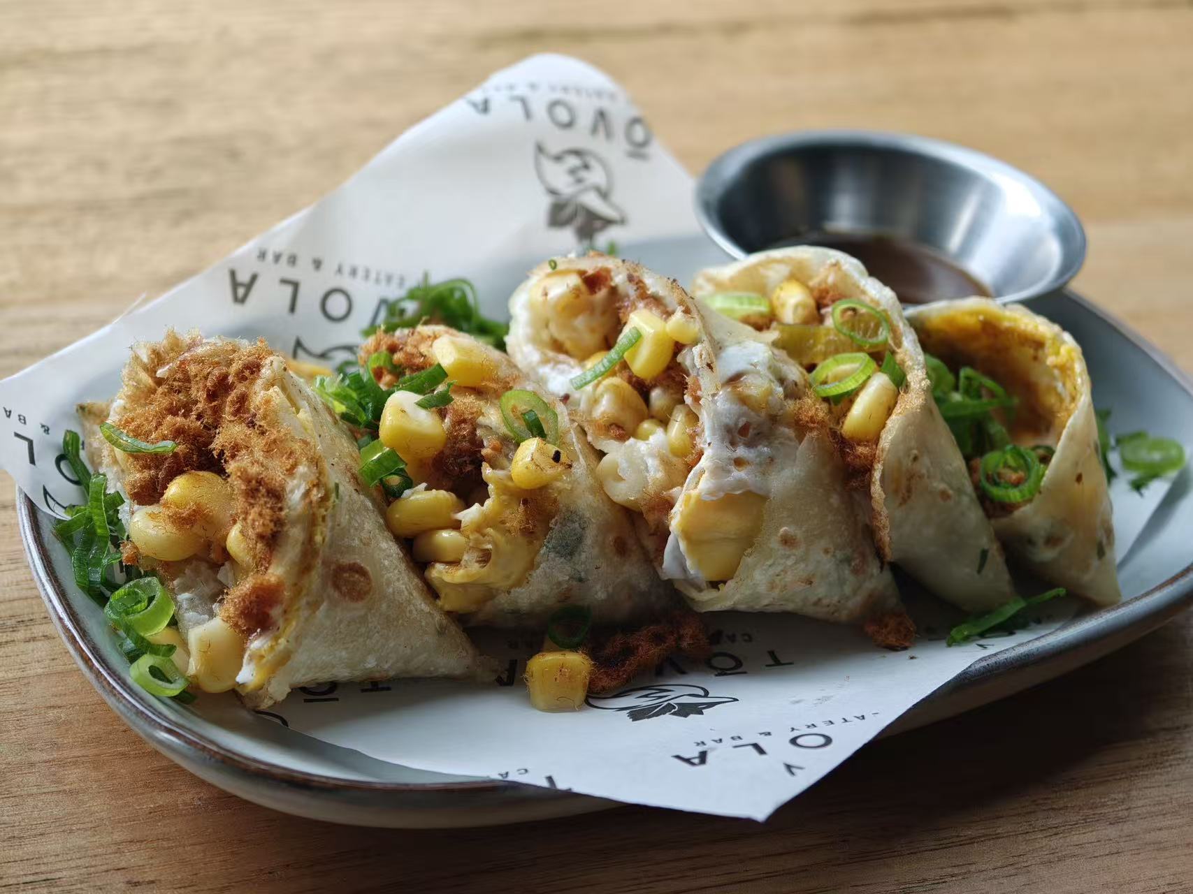 Tôvola Taiwanese egg pancake with corn and pork floss
